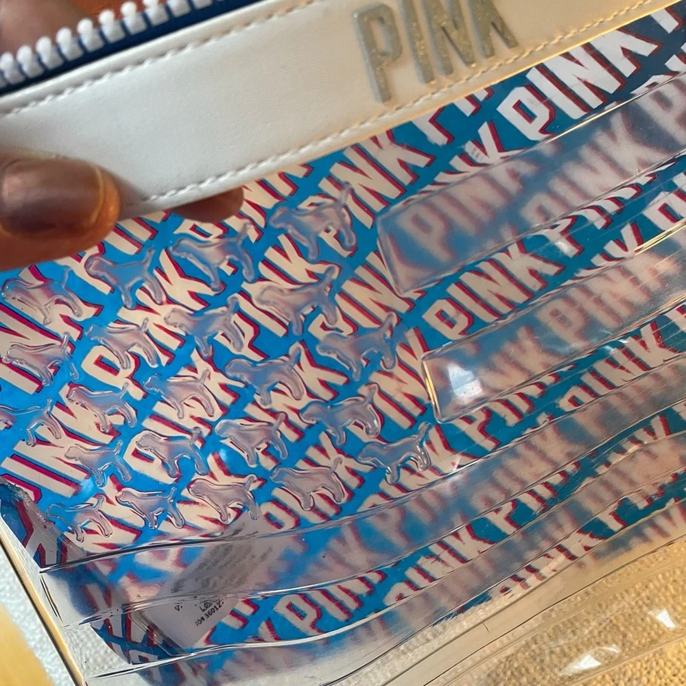 Victoria Secret PINK Zipper Cosmetic Bag. See Through Acrylic Blue Pink 10 x 8